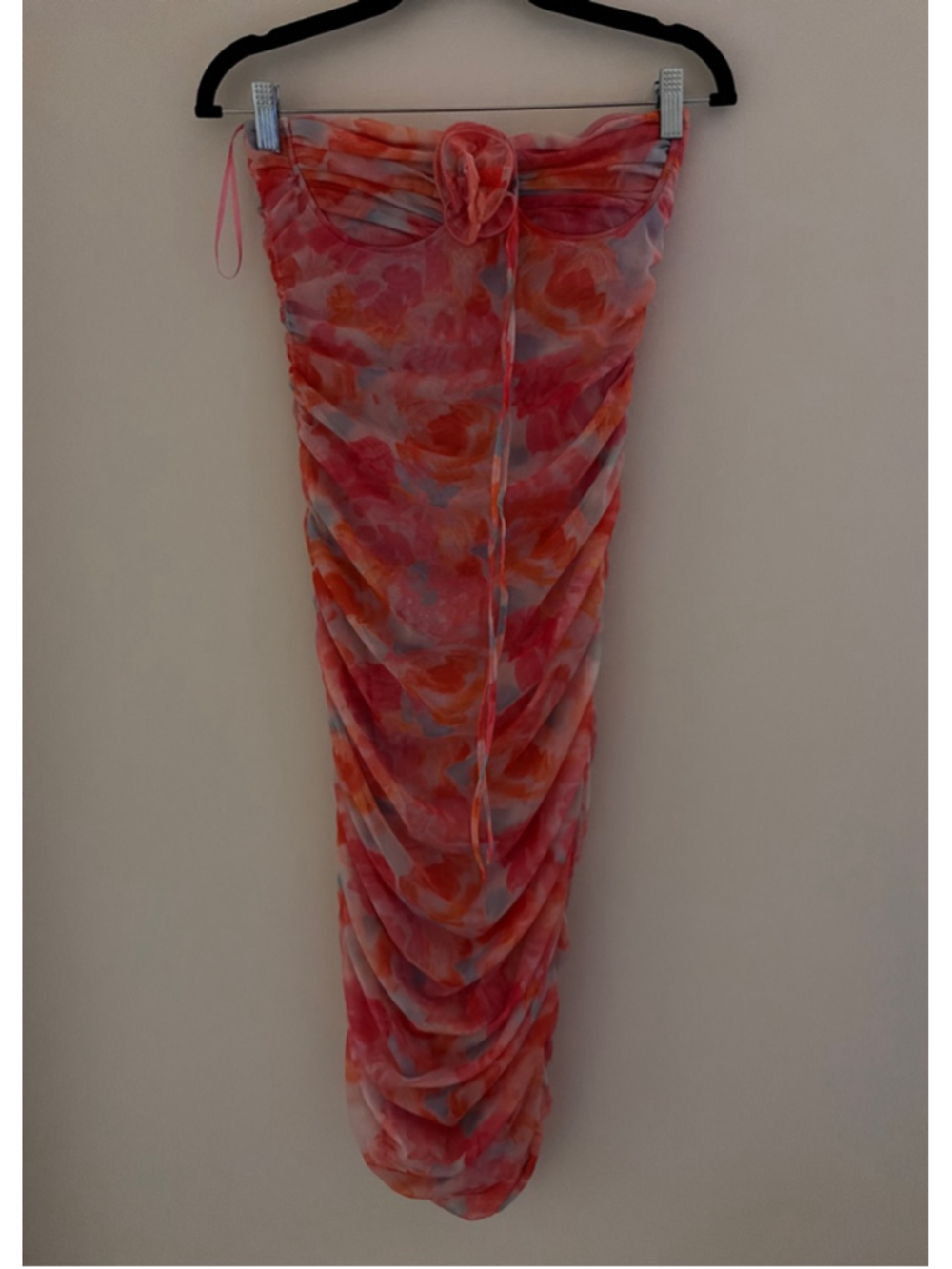 Women's ZARA Floral Ruched Mini Dress S Pink Orange